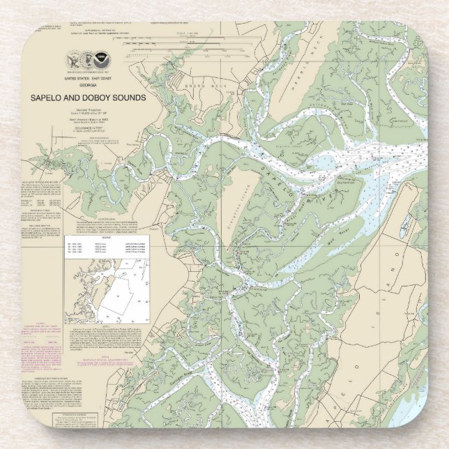 Dessous-de-verre Sapelo et Doboy Sounds Nautical Chart 11510 (Devant)