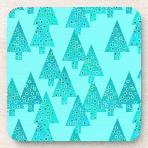 Dessous-de-verre Sapins de Noël à fleurs modernes - aqua et paon