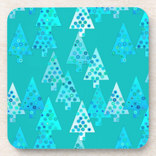 Dessous-de-verre Sapins de Noël fleurs modernes - turquoise