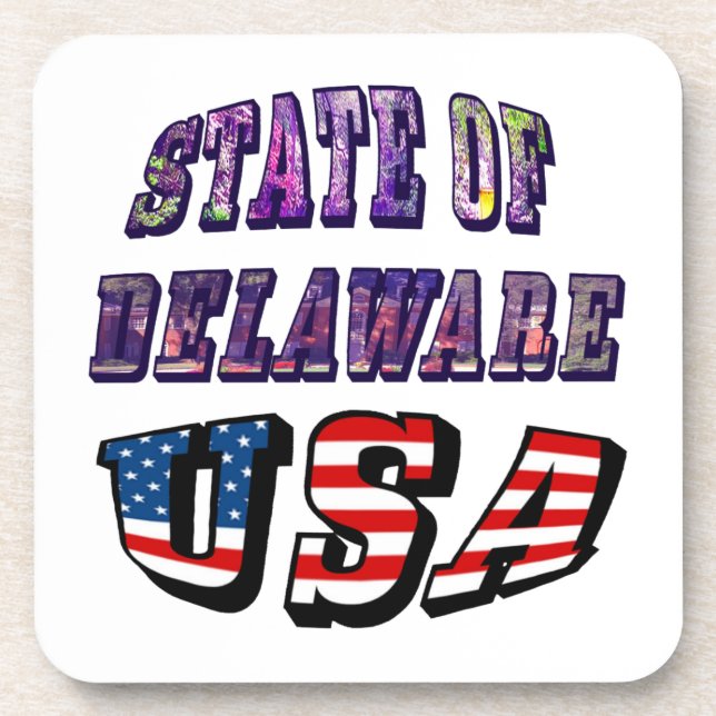Dessous-de-verre Sate of Delaware Picture et USA Flag Text (Devant)
