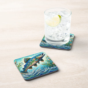 Dessous-de-verre Saumon Saut Mosaïque Floral Blue Green Peach