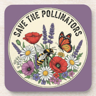 Dessous-de-verre Sauver le pollinisateur avec abeille, papillon et