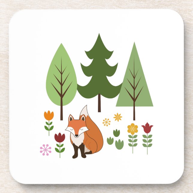 Dessous-de-verre Scandinavian Style Fox Flowers Trees Illustration (Devant)