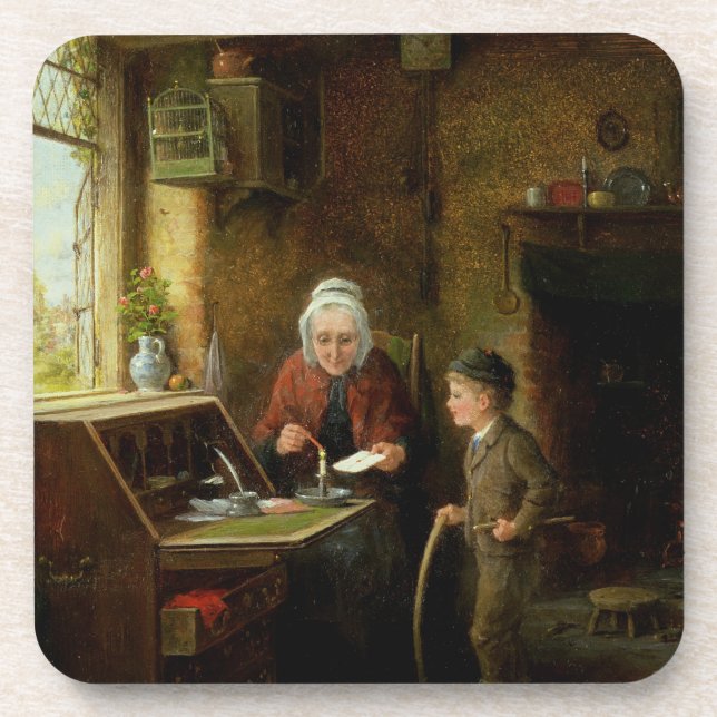Dessous-de-verre Scellant une lettre, 1890 (huile sur le panneau) (Devant)