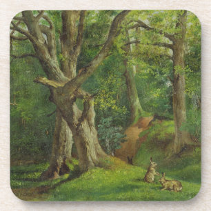 Dessous-de-verre Scène de région boisée avec des lapins, 1862