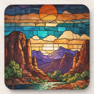 Dessous-de-verre Scène désertique rétro montagnes de Sedona art vit
