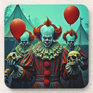 Dessous-de-verre Scène d'horreur de clown déplaisant