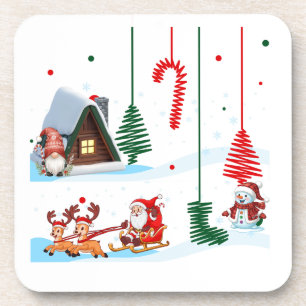 Dessous-de-verre Scène festive de Noël avec le Père Noël 