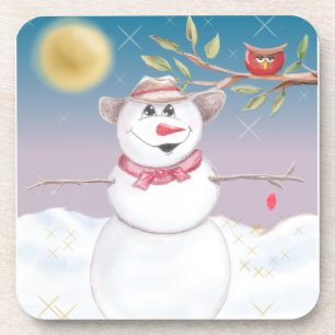 Dessous-de-verre Scène hivernale de la Chouette et du Snowman