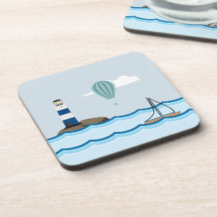 Dessous-de-verre Scene nautical with Lighthouse and Sailboat