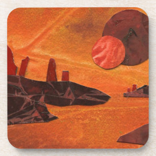 Dessous-de-verre Sci-Fi "Mer de Feu" soleils doubles, monde de lave