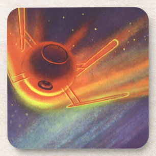 Dessous-de-verre Science-fiction vintage, fusée lumineuse dans l'es