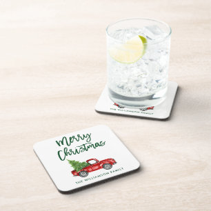 Dessous-de-verre Script de brosse verte Camion Vintage Arbre de No