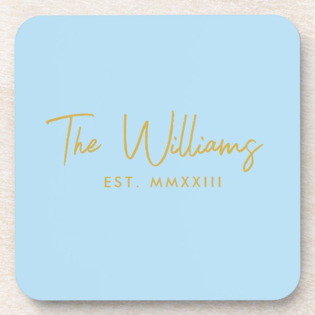 Dessous-de-verre Script moderne bleu et or Date d'établissement (Devant)