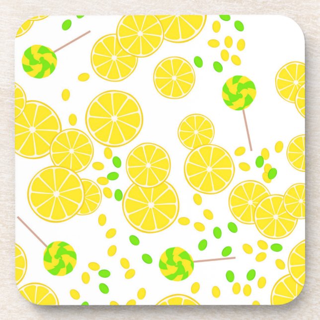 Dessous-de-verre Seamless bright lemon slices candy lollipops (Devant)