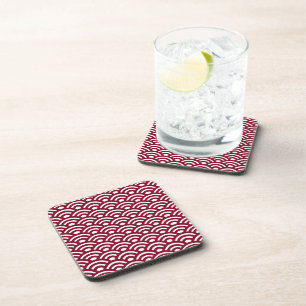 Dessous-de-verre Seigaiha, Vagues, Japonais, Bourgogne et Blanc