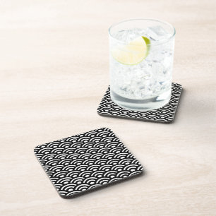 Dessous-de-verre Seigaiha, Vagues, Japonais, Noir et Blanc