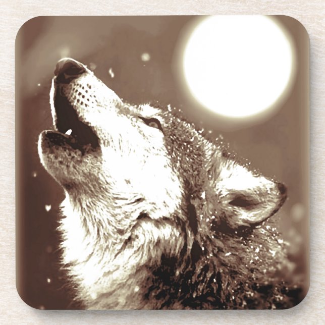 Dessous-de-verre Sepia Wolf & Moon (Devant)