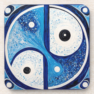 Dessous-de-verre Sérénité géométrique : Bleu & Blanc Yin Yang