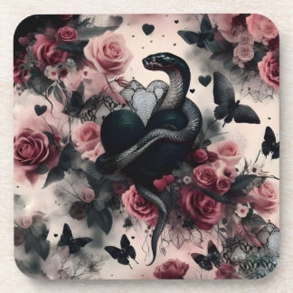 Dessous-de-verre Serpent Enveloppé Autour Du Coeur Avec Roses