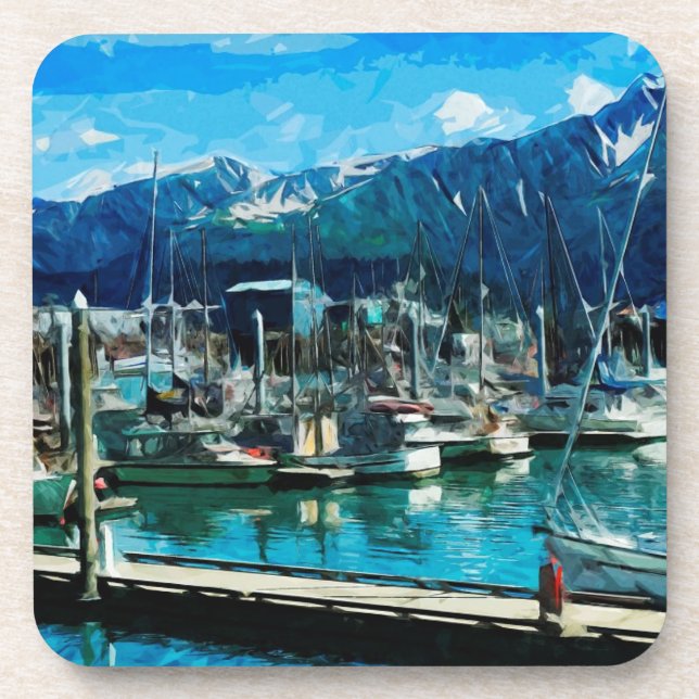 Dessous-de-verre Seward Harbour Alaska Impressionnisme Abstrait (Devant)