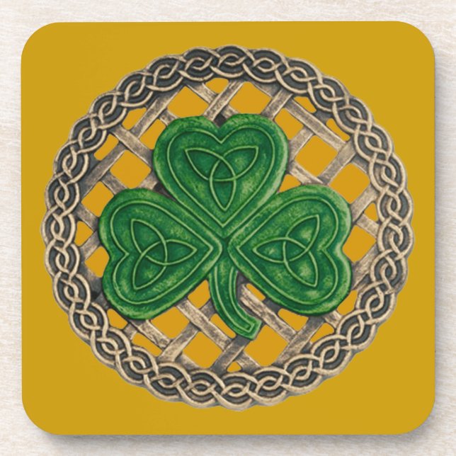 Dessous de verre Shamrock Or Et Noeuds Celtiques (Devant)