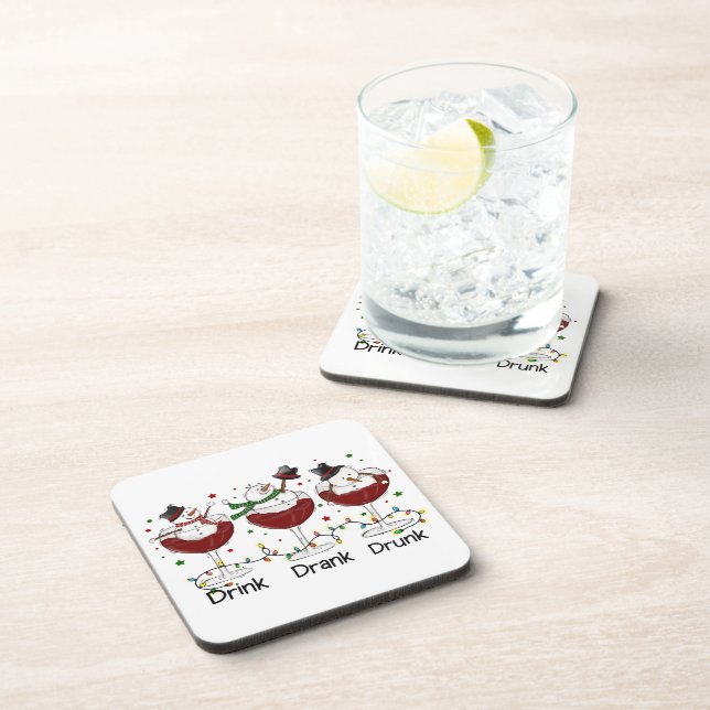 Dessous-de-verre Silencieux "Boire, Boire, Drunk" Snowman et vin (Côté Droit)