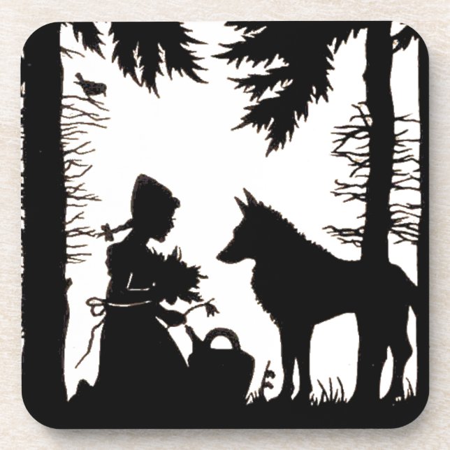 Dessous-de-verre Silhouette Noire Rouge Hood Wolf Woods (Devant)