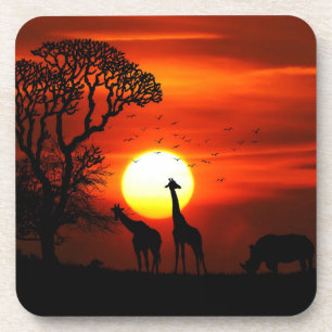 Dessous-de-verre Silhouettes africaines d'animal de coucher du