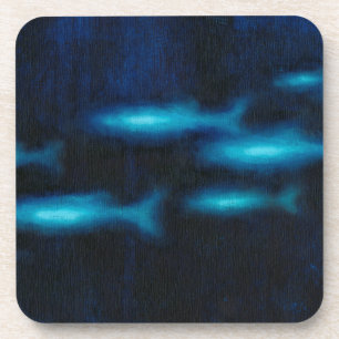 Dessous-de-verre Silhouettes translucides bleues de poissons