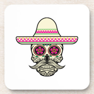 Dessous-de-verre Simple Dia de Muertos Crâne avec Casquette   Desso