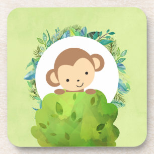 Dessous-de-verre Singe Safari mignon avec Feuilles tropicaux