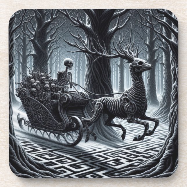 Dessous-de-verre Skeleton Sleigh Christmas, Gothic Holiday Skeleton (Devant)