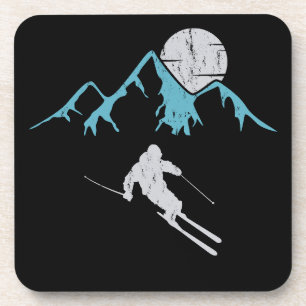Dessous-de-verre Ski sous la lumière de la lune