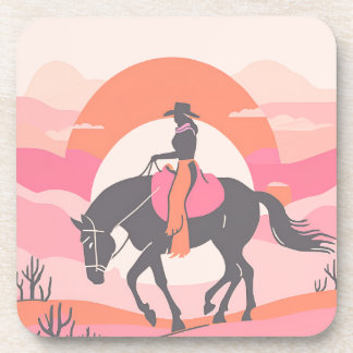Dessous-de-verre Skis du désert avec Cowgirl chevauchant son cheval