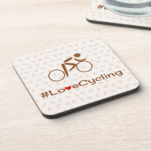 Dessous-de-verre slogan de pictogramme de vélo d'amour brun