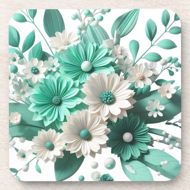Dessous-de-verre Soft mint Floral Coaster Elegance in Every Sip (Devant)