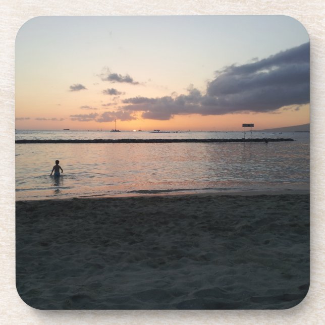 Dessous-de-verre Soirée Sunset Plage tropicale Waikiki Oahu Hawaii (Devant)