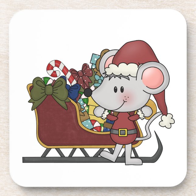 Dessous-de-verre Souris de Père Noël avec le traîneau (Devant)