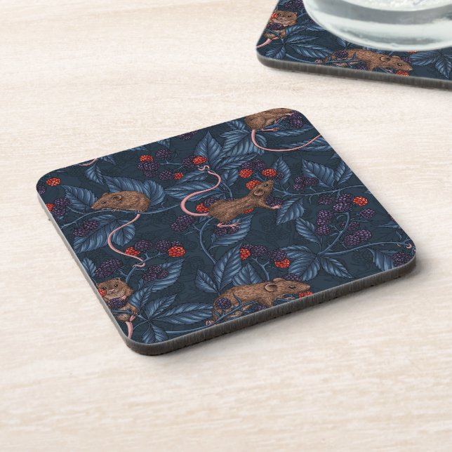 Dessous-de-verre Souris et mûres sur la marine (Côté gauche)