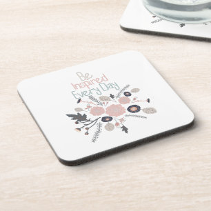 Dessous-de-verre Soyez Inspiré Chaque Jour Fleurs Botaniques Gris R