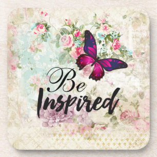 Dessous-de-verre Soyez inspiré Citation et Papillon rose Collage Vi