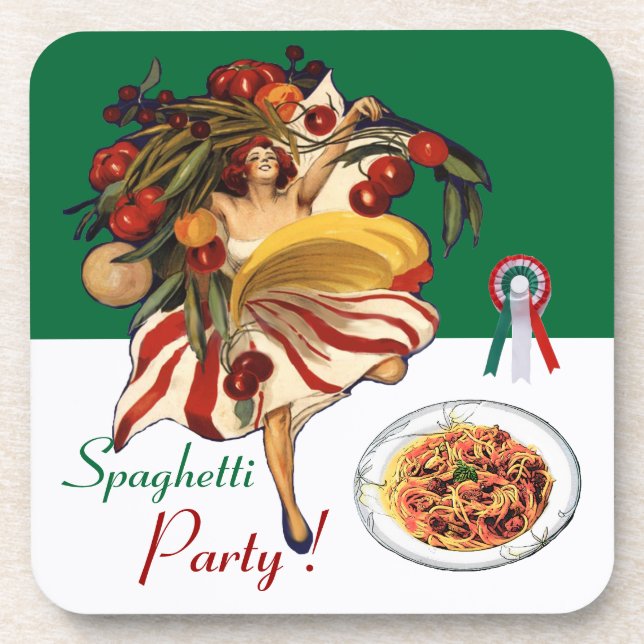 DESSOUS-DE-VERRE SPAGHETTI PARTY DANCE, CUISINE ITALIENNE ET TOMATE (Devant)