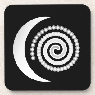 Dessous-de-verre Spirale de lune d'argent sur noir