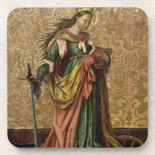 Dessous-de-verre St Catherine de l'Alexandrie (huile sur le
