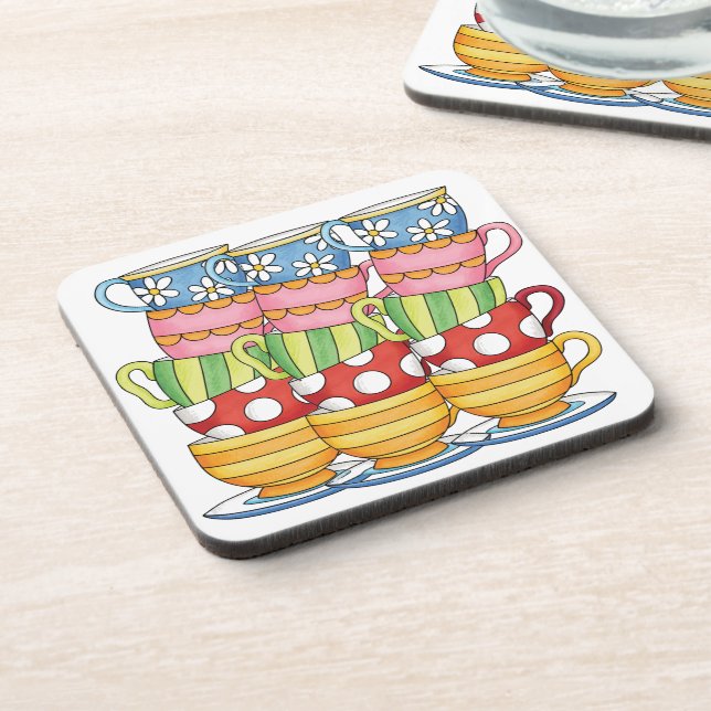 Dessous-de-verre Stacked Teacups Teatime Illustration (Côté gauche)