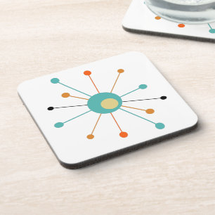 Dessous-de-verre Starburst Turquoise Bleu Orange Mid Century