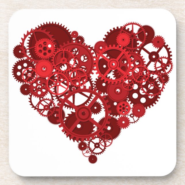 Dessous-de-verre Steampunk Red Gears Heart (Devant)