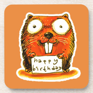 Dessous-de-verre style dessin animé castor porte un message d'anniv