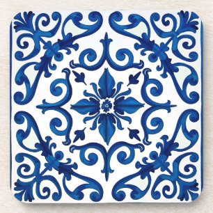 Dessous-de-verre style italien, méditerranéen, mosaïque, bleu,